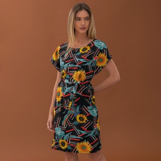 Vestido curto Feminino manga curto poliester Estampado Verão Vestido plus