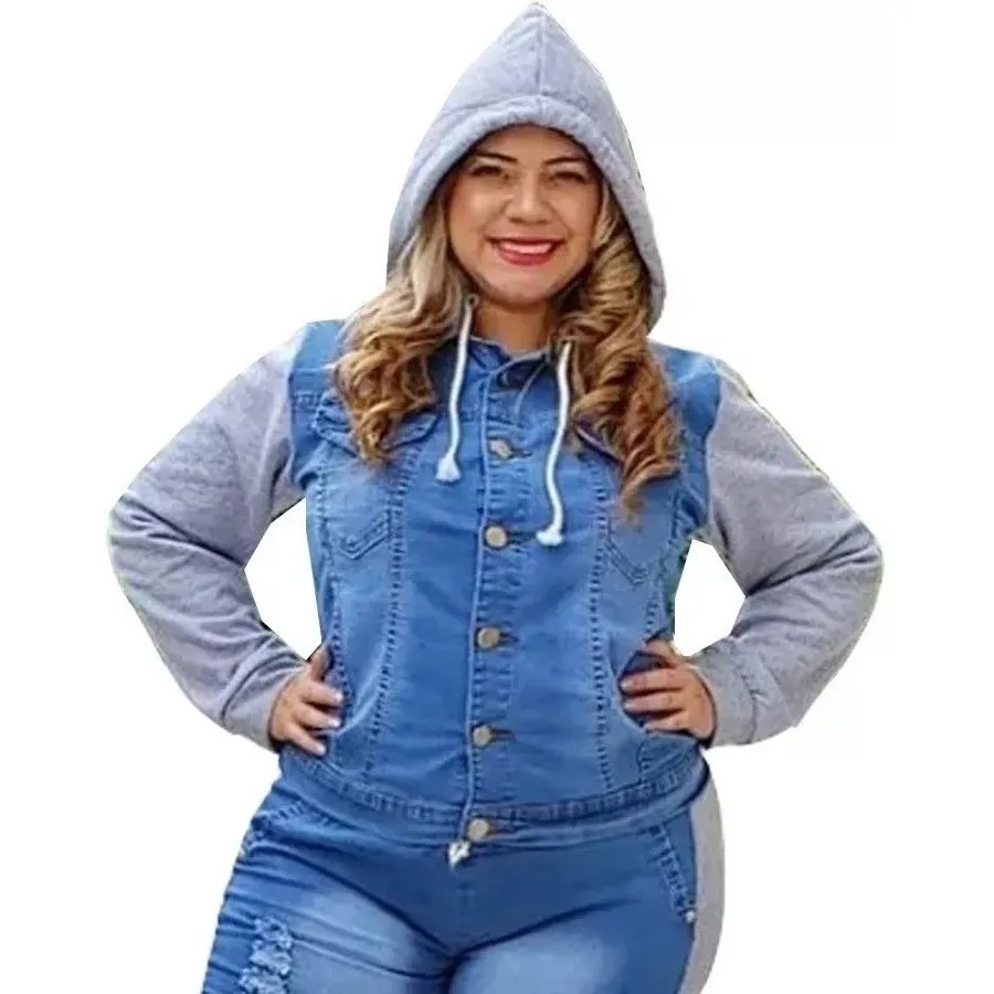jaqueta jeans com moletom feminina plus size