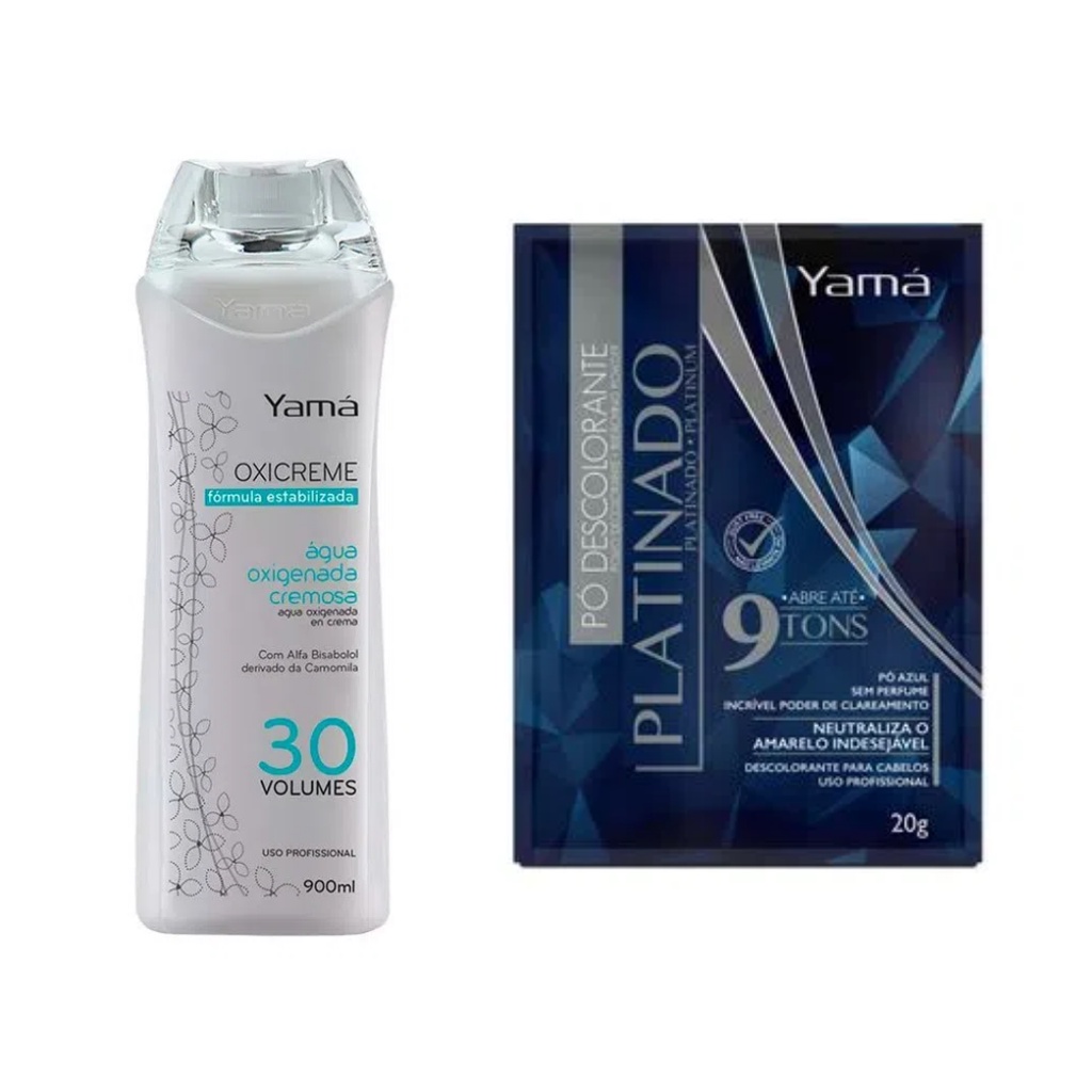 Pó Descolorante Platinado Yamá 300g Abre Até 9 Tons + Ox Creme 30 Vol Com Ômega Plus Yamá 900ml