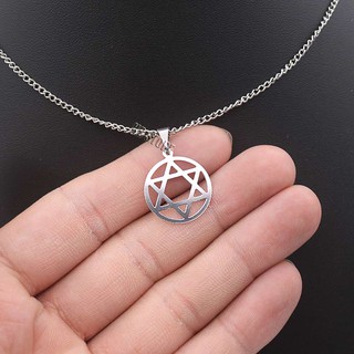 Colar Corrente banhado em aço inox prata pentagrama estrela masculino feminino