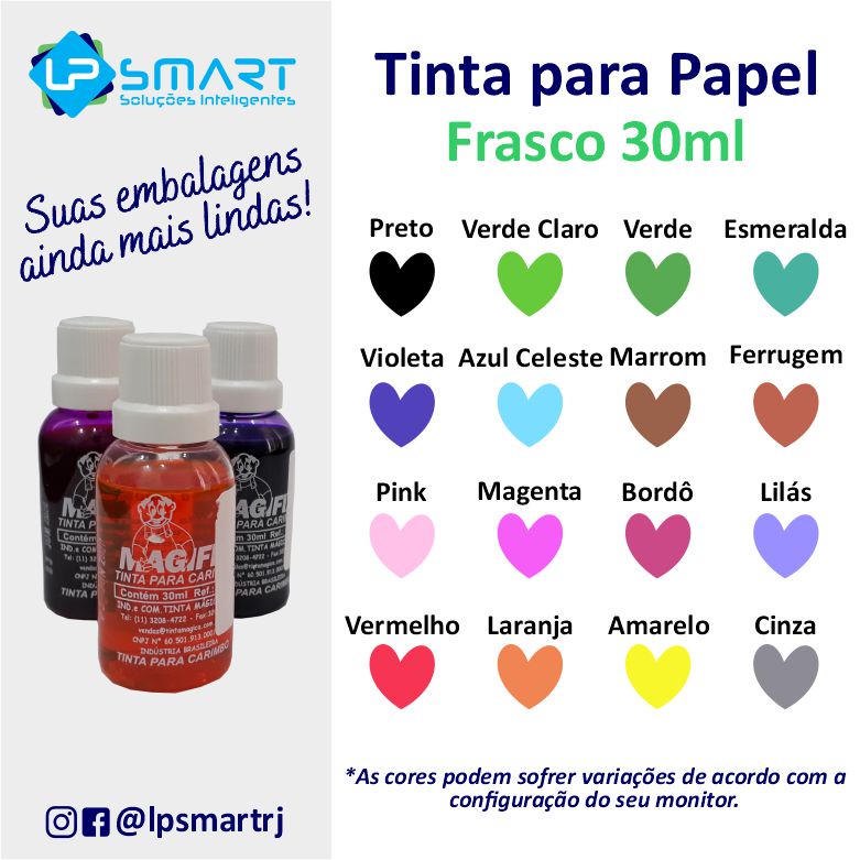 Tinta de Carimbo para papel 30ml várias cores para decorar embalagem caixa envelope sacolas kraft e tags