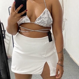 Top Paetê com Strass brilhante  Cropped Paetê Gringa