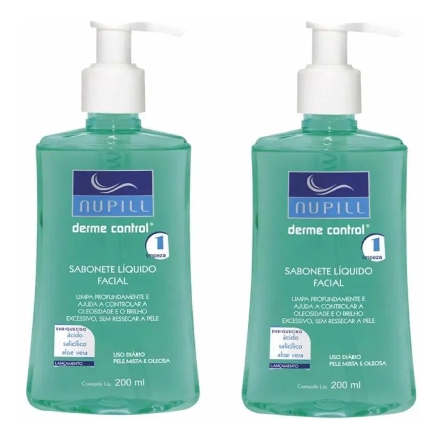 Kit 2 Sabonete Líquido Facial Derme Control para Pele Oleosa Nupill ...