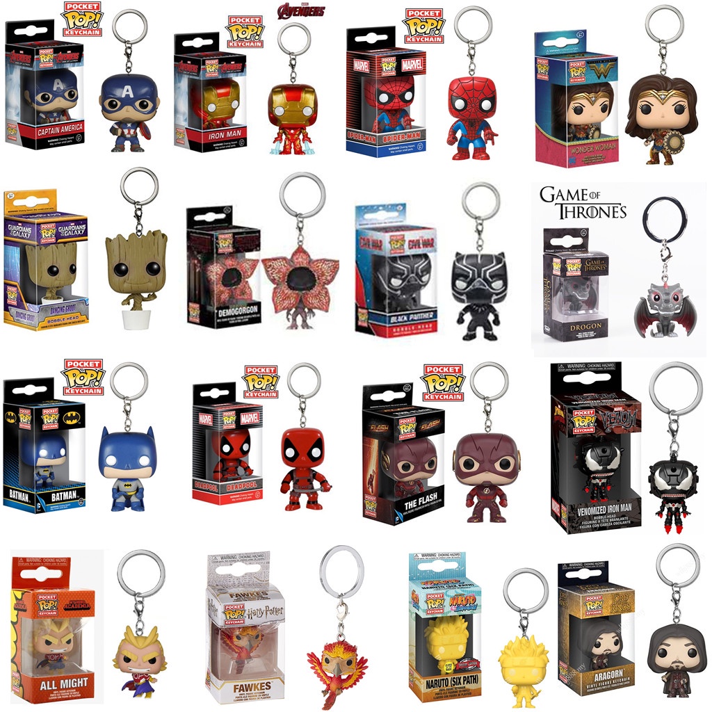 Chaveiro Funko Pocket Pop! Keychain: Marvel Avengers 4: Iron Man Wonder Woman Spiderman Deadpool Keychain Figura de ação