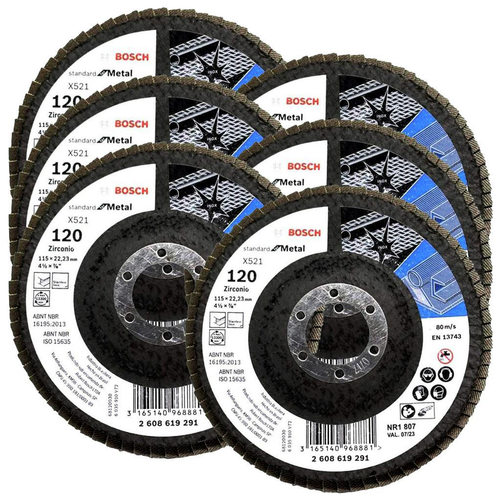 Discos Flap 115mm p/ Metal Bosch Grão 120 Kit com 6 Curvo Standard 4.1/2" em Oferta na Shopee