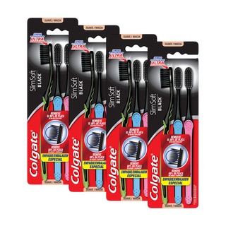 Kit 12 Escovas Dental Colgate Slim Soft Black