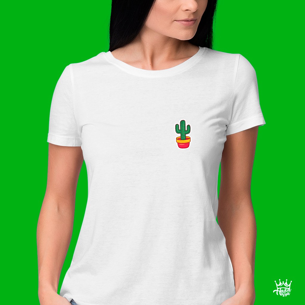 Babylook feminina de viscolycra (96% viscose e 4% elastano) Cacto colorido Minimalista I Camiseta feminina