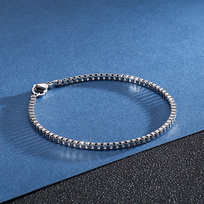 Pulseira masculina fina cubinho aço inox legitimo prata em Oferta na Shopee