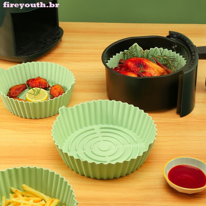2pçs Airfryer Pote Reutilizável Silicone Fácil Limpeza Bandeja Forro De Forno Redondo De Pizza Grill Plate