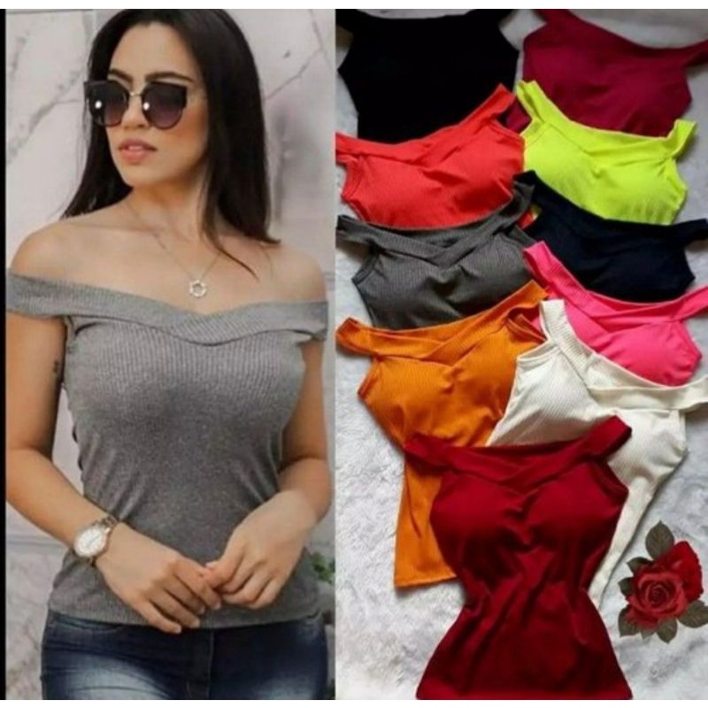 Blusa Canelada Feminina com Bojo Confortável Modelagem Ajustada Veste 36 ao 42