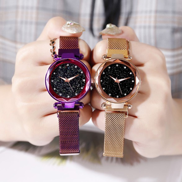 Relógio De Pulso Feminino Com Pulseira Brilhante Céu Estrelado E Fecho Magnético