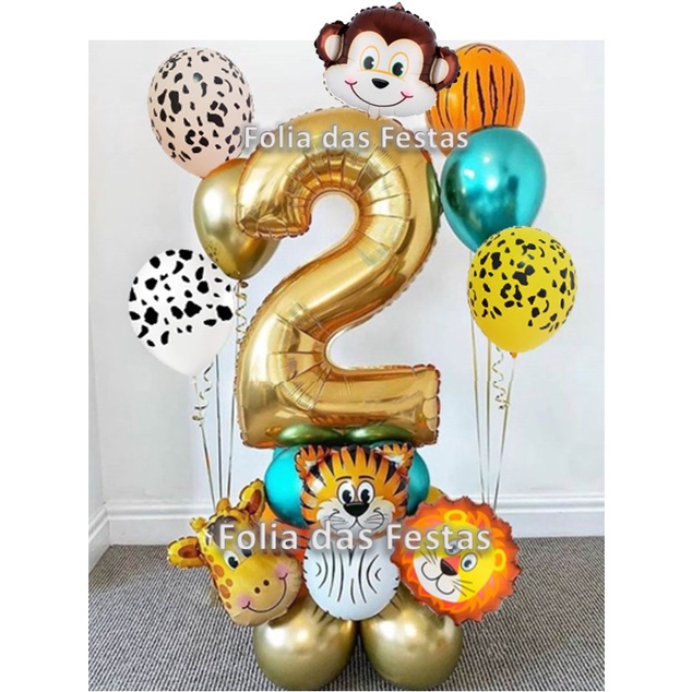 kit balões metalizados +látex - animais Safari, fazendinha, jardim ou dino em Oferta na Shopee