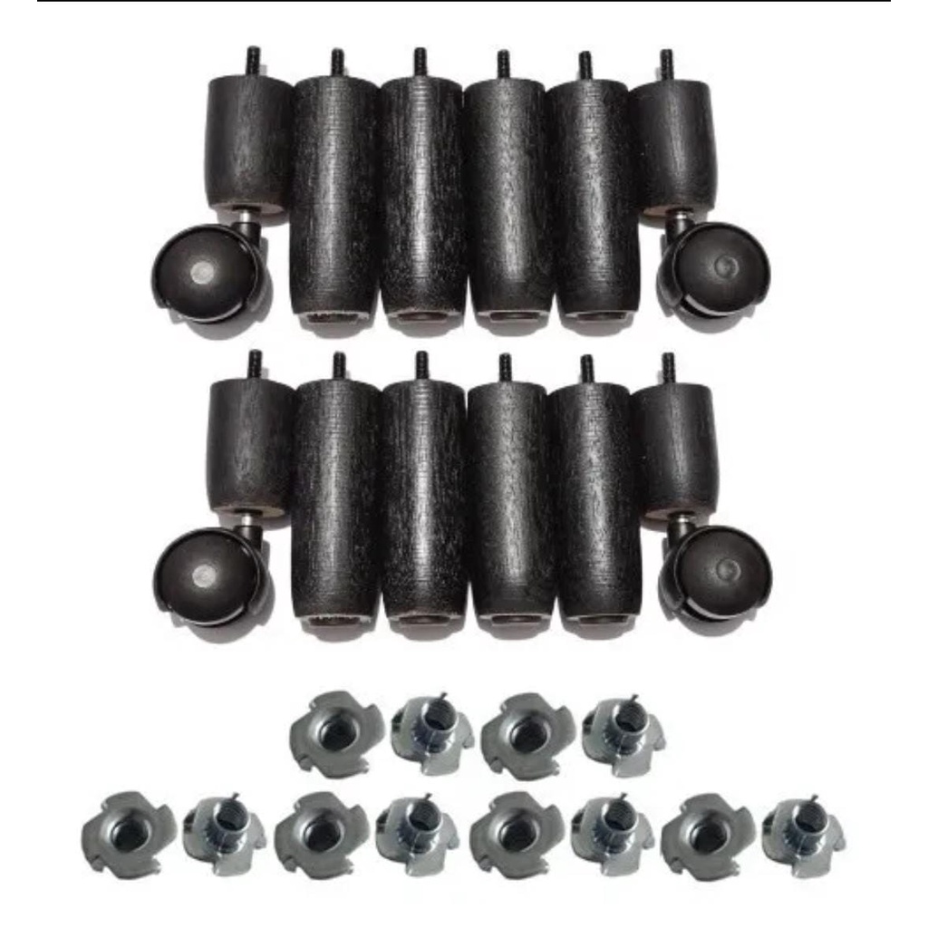Pés Madeira 8x4 TDC Preto C/ Porcas para Cama Box ou Baú Casal Queen ou King Size em Oferta na Shopee