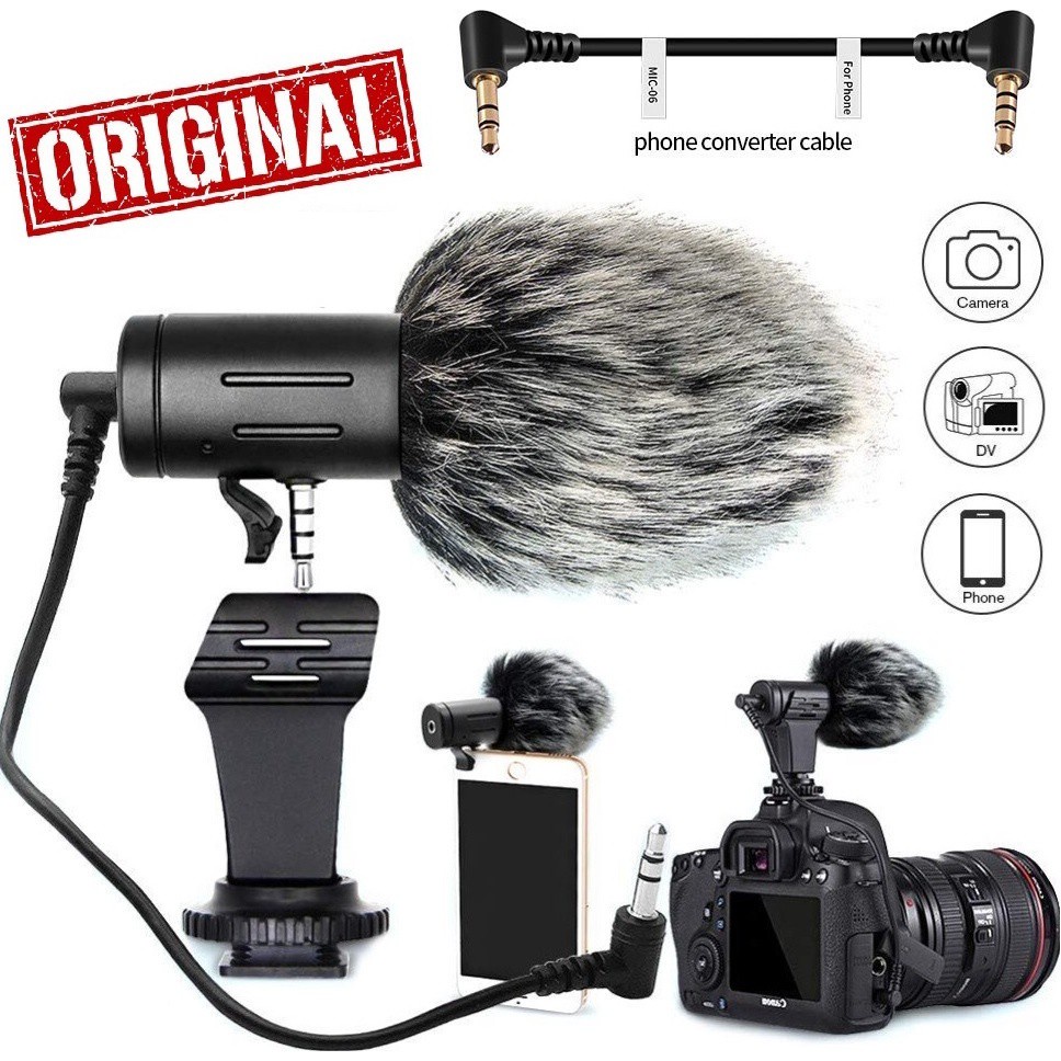 Microfone Direcional Condensador Profissional Shotgun Para Celular Câmera Dslr Pc Filmadora Youtuber Original + Espuma