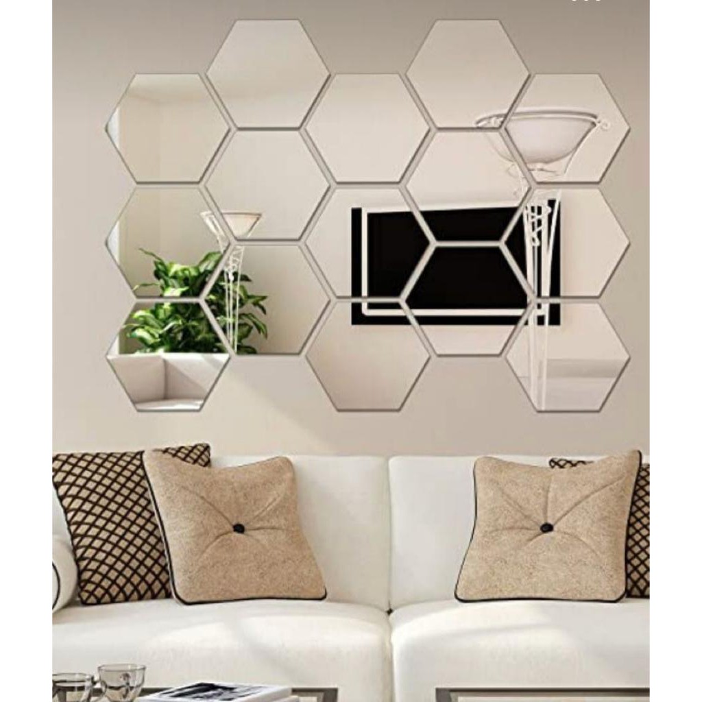 Espelho acrílico adesivo decorativo parede hexagonal Grande 10 Peças ...
