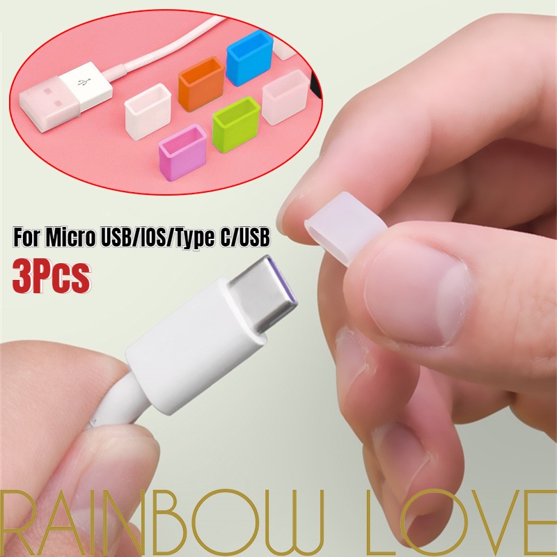3 Peças Capa De Silicone Antipoeira/Plugue/Protetor De Cabo USB Para Micro/IOS/Tipo C