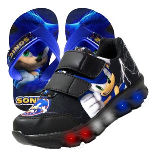 Tenis De Led Masculino De Velcro Sonic Shadow + Chinelo