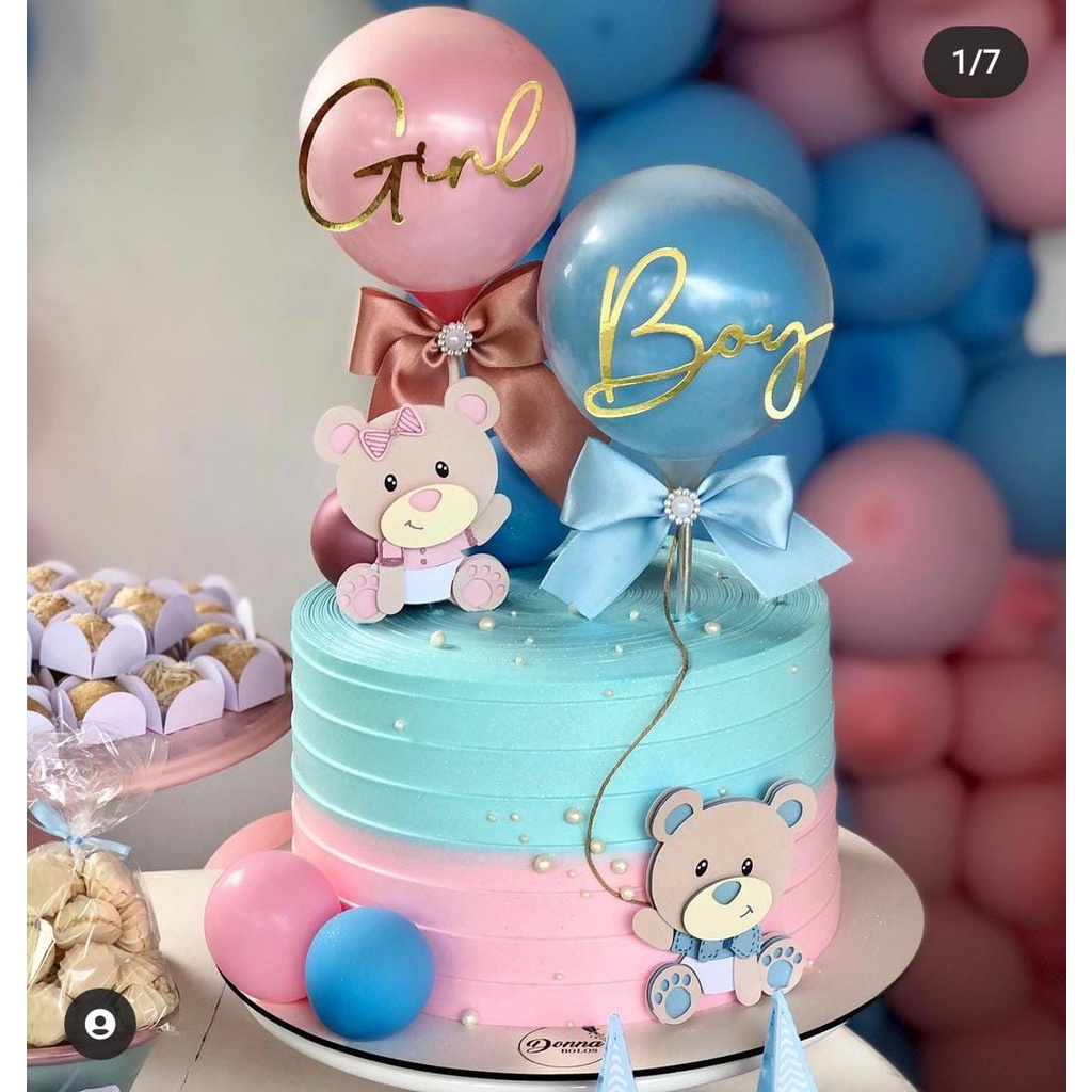 Ballon cake cha revelacao bebe balao menino ou menina personalizado Girl or Boy topper topo de bolo