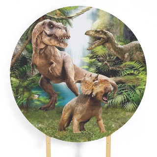 Painel De Festa Redondo Sublimado Dinossauro 3d 1,50x1,50m