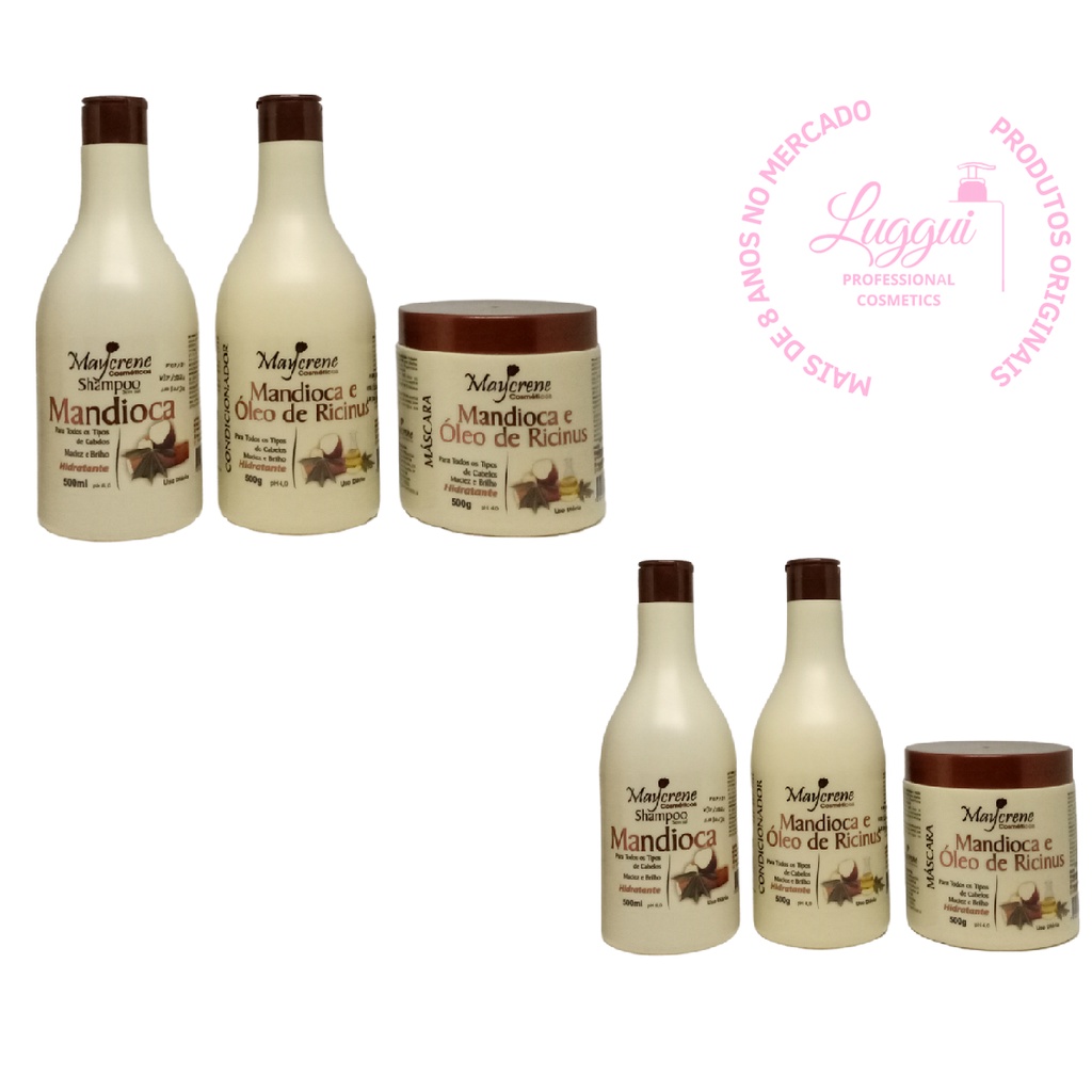 2 Kits Mandioca Maycrene Restauração e Nutrição Profunda ( 2 Shampoo + 2 Condicionador + 2 Máscara )