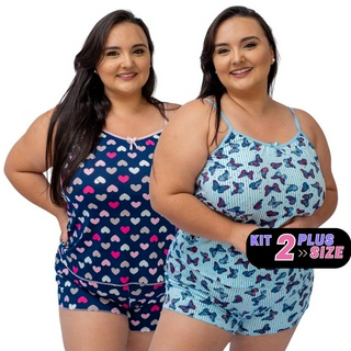 Kit 2 Baby Doll Plus Size Short Doll Conjunto Pijama Feminino Roupa de Dormir