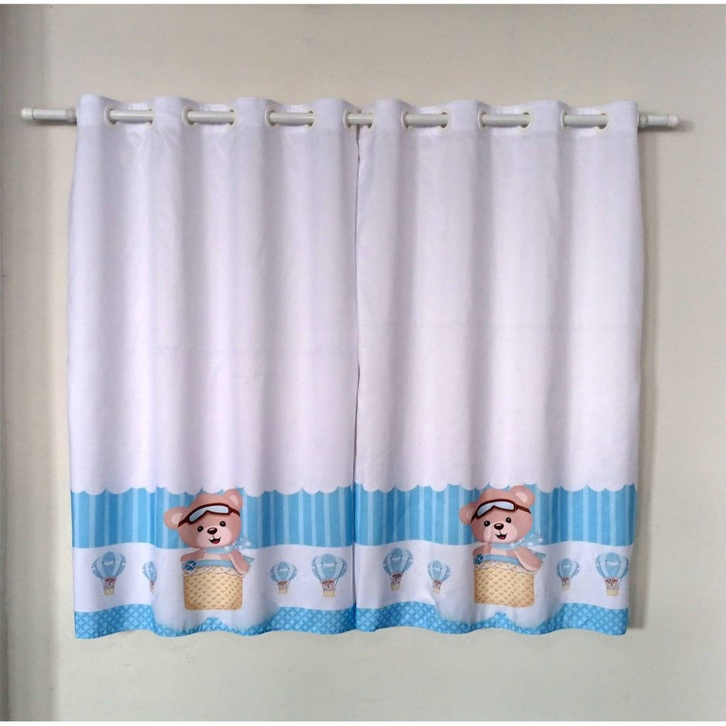 Cortina Para Quarto De Menino Infantil Urso Azul E Branco Shopee Brasil