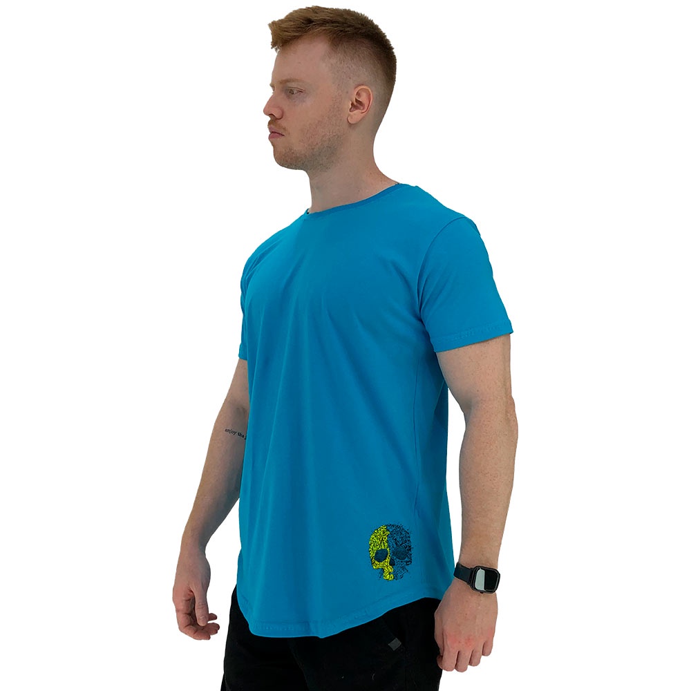 Camiseta Longline Masculina MXD Conceito Estampa Lateral Caveira Elemental