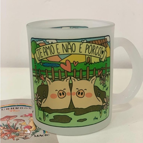 Caneca Te Amo e Não é Porco de Vidro Jateado