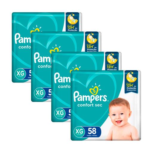Kit Fralda Pampers Confort Sec Super Tamanho XG com 232 unidades em Oferta na Shopee