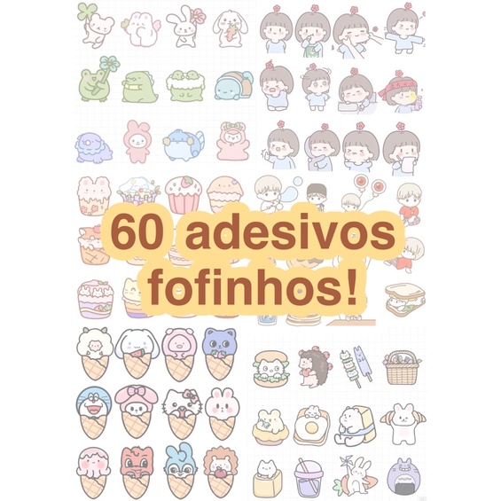 Pack Cartela 60 adesivos stickers kawaii fofinhos | Shopee Brasil