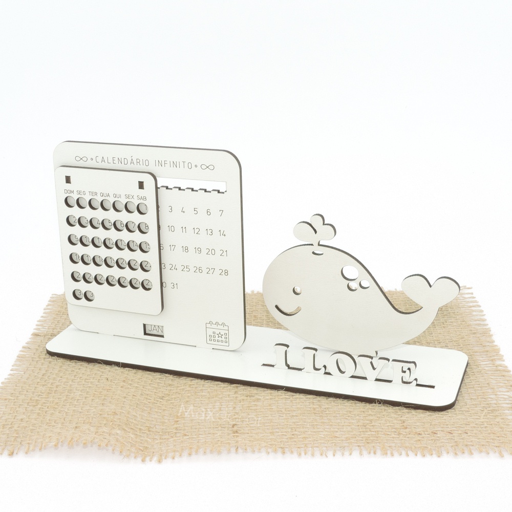 5 Calendário Infinito Personalizado Mdf Branco - Baleia