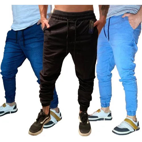 Kit 2 Calças Jogger Jeans Sarja Masculina Com Punho 19 Cores