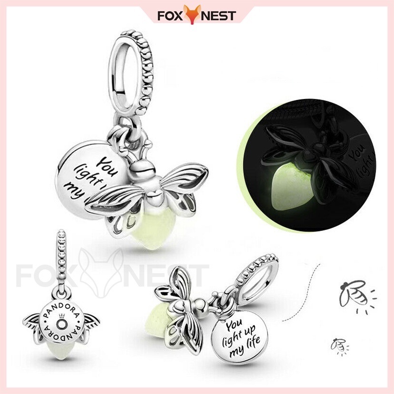 Enfeites de Luminous Firefly Charm Beads Pingente de Jóias Emaranhado S925 Prata