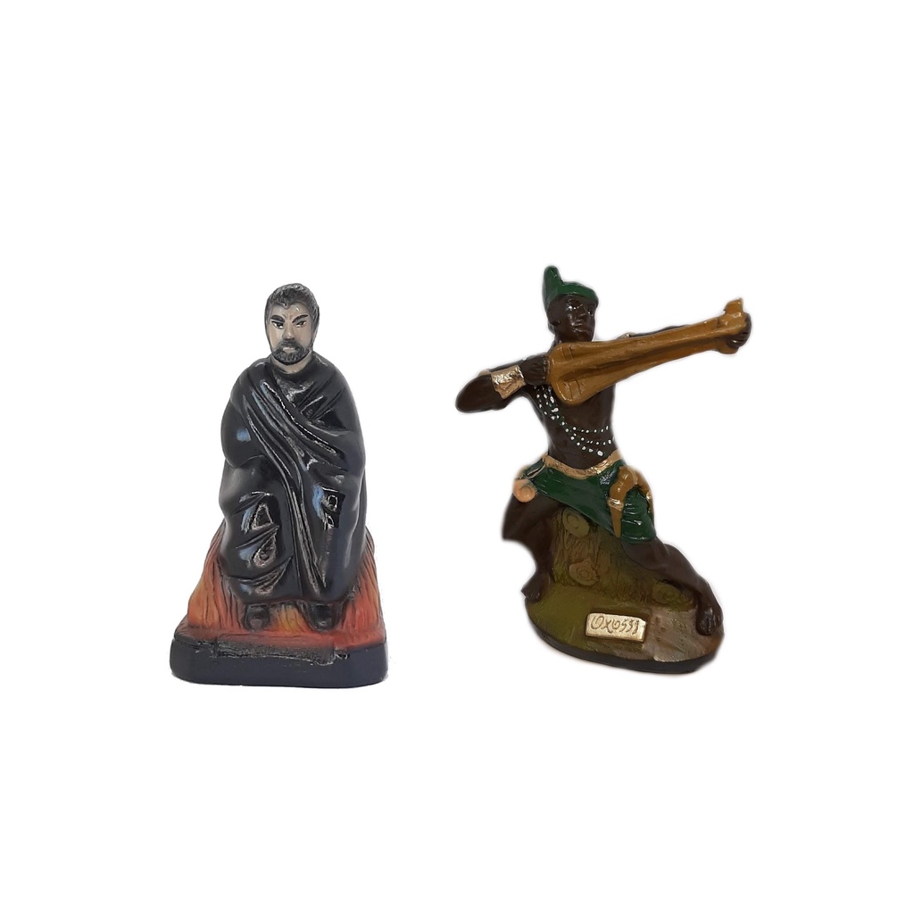Escultura Estatueta Estátua Imagem Exu Capa Preta Sentado E Orixá Oxóssi Umbanda Candomblé Altar Congá