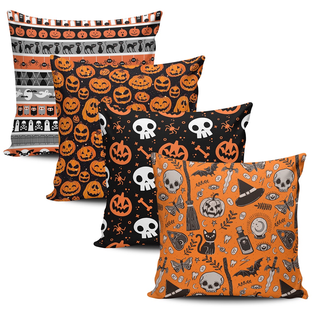 Kit 4 Capas de Almofadas Decorativas Para Sala e Quarto Halloween 45x45 Festa