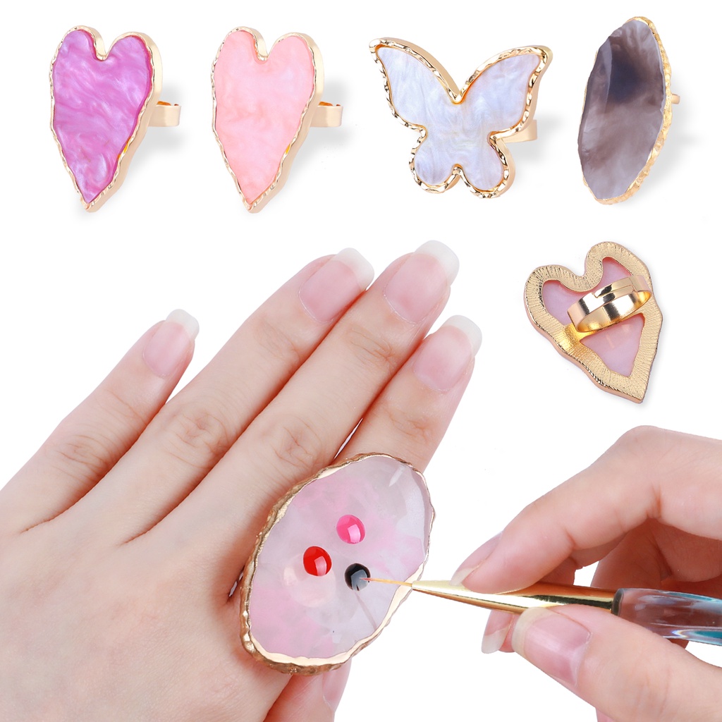 1 Pcs Forma De Borboleta Anel De Dedo Paleta Para Unhas Resina Pedra Nail Color Mixing Exibição Da Arte Do Prego Ferramentas