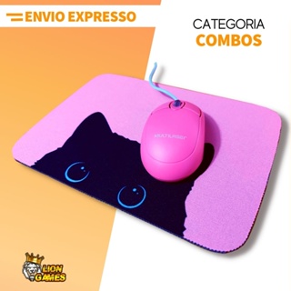 Combo Mouse Rosa + Mouse Pad Gato Gatinho / MousePad Estampado em Oferta na Shopee