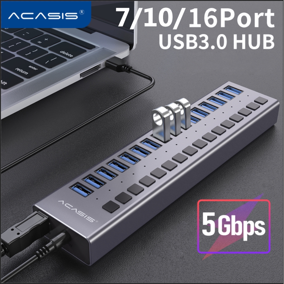 ACASIS 16 Porta USB 3.0 HUB Suporte BC1.2 Carregamento Com Adaptador De Energia 12V Divisor De Alumínio Para Acessórios De Macbook Desktop em Oferta na Shopee