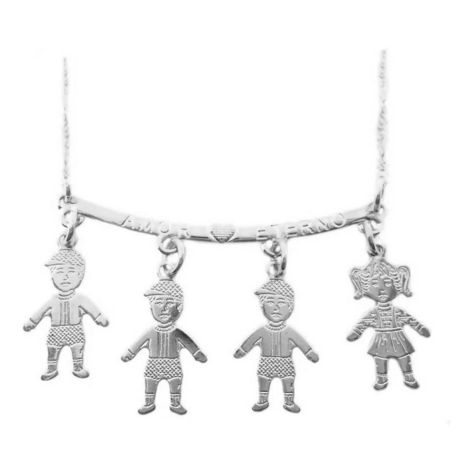 Corrente E Pingente Três Meninos E Uma Menina Prata em Oferta na Shopee