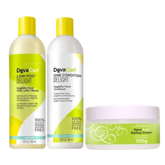 Deva Curl Delight Kit Shampoo Low Poo (355ml) E Condicionador One (355ml) E Styling Cream (500g)