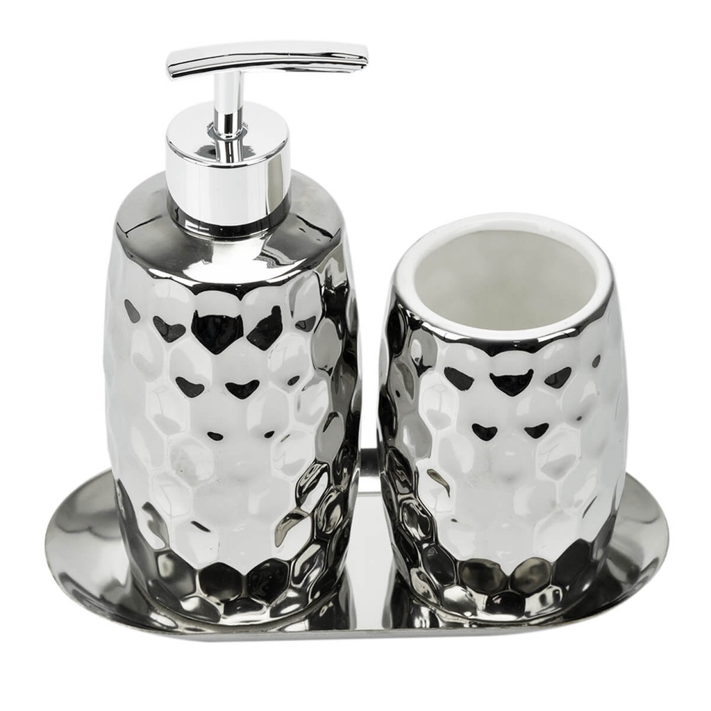 Kit de Banheiro Lavabo 3 Peças Estilo Martelado Prata 3871 em Oferta na Shopee