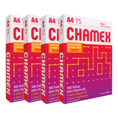 KIT 4 PACOTES de Papel Sulfite A4 CHAMEX Branco, 75G, 500 Folhas