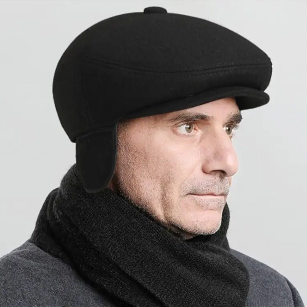 Touca Masculina De Pele Sintética De Inverno Com Boina/Chapéu Pai Para Idosos