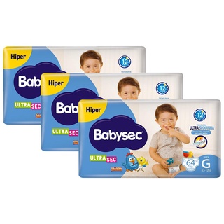 Kit 3 Fraldas Babysec Galinha Pintadinha Ultrasec Hiper Tamanho G 64 unidades cada