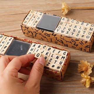 40 Pcs Alfabeto Stamp Set Com Almofada De Tinta Preta De Madeira Carta Número Símbolo Do …