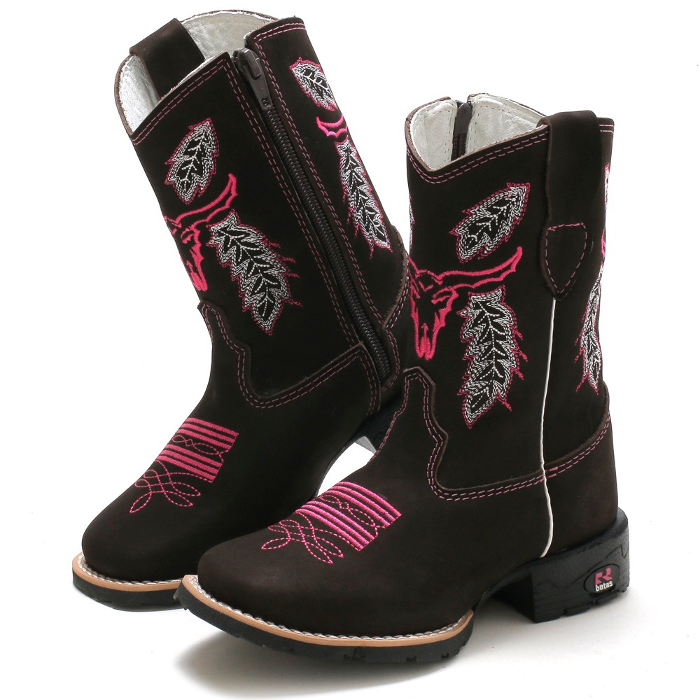 Bota Infantil Feminina RR Botas Texana Country em Couro Com Bordado Bico Quadrado em Oferta na Shopee