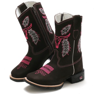 Bota Infantil Feminina RR Botas Texana Country em Couro Com Bordado Bico Quadrado em Oferta na Shopee