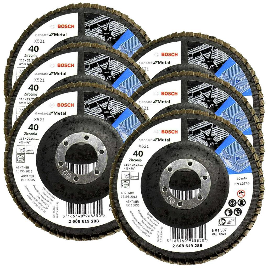 Discos Flap 115mm p/ Metal Bosch Grão 40 Kit com 6 Curvo Standard 4.1/2" - Home & Living