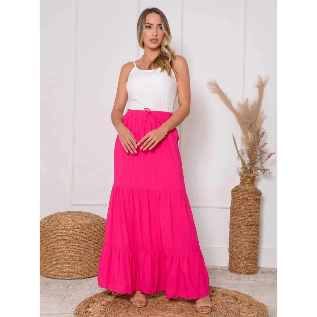 Saia longa liso/Saia babado liso/SAIA viscose