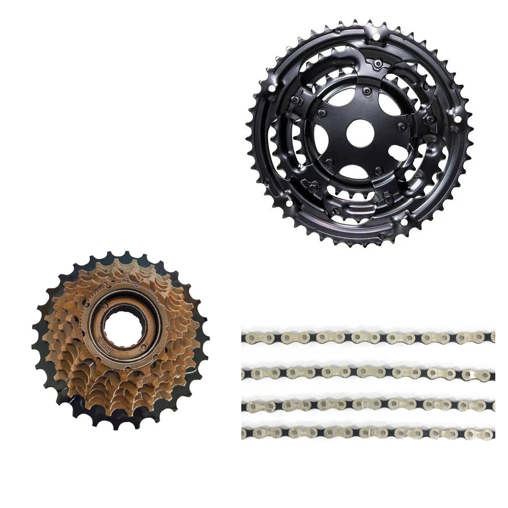 Kit Marcha Transmissao 21 Velocidades  3x7 Coroa Catraca Corrente Bicicleta Bike Aro 24 26 29 Mtb